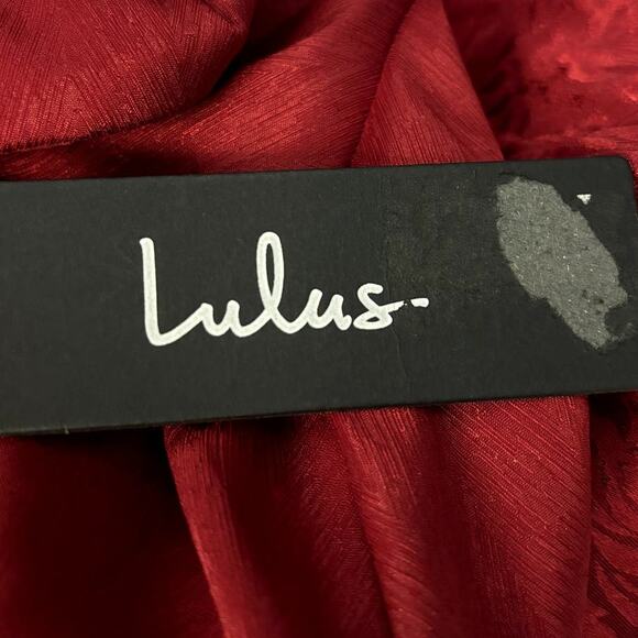 NWT Lulus Time After Time Jumpsuit Women's Size S Deep Red Jacquard Puff Sleeve - Picture 8 of 9